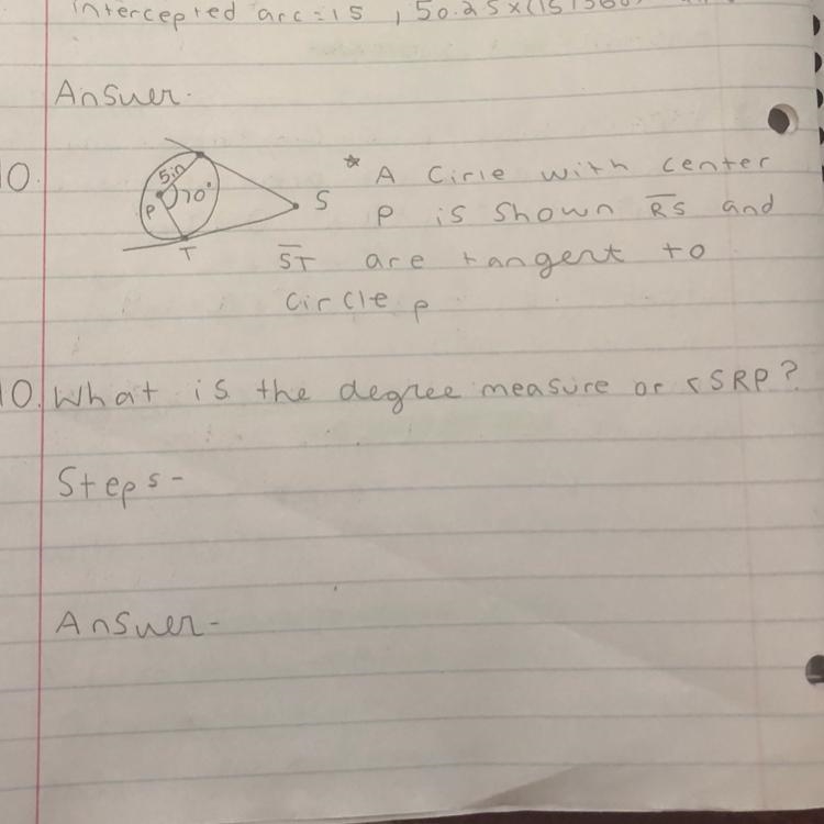 What is the degree measure of SRP? Please show work!-example-1