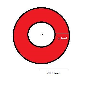 A circular helicopter landing pad has a radius of 200 feet. Inside the circular pad-example-1