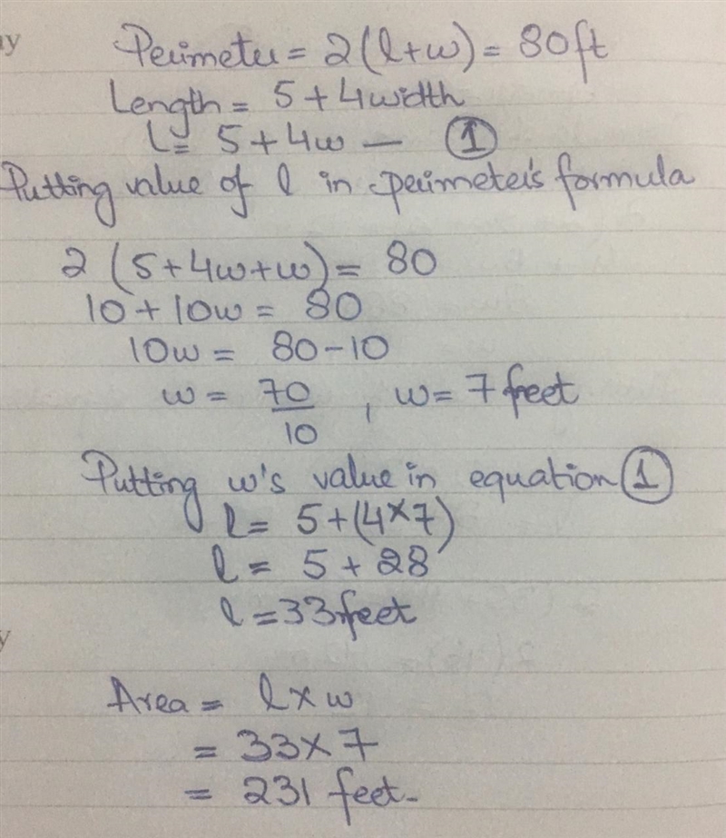 The perimeter of a rectangle is 80 feet. Find the dimensions if the length 5 feet-example-1