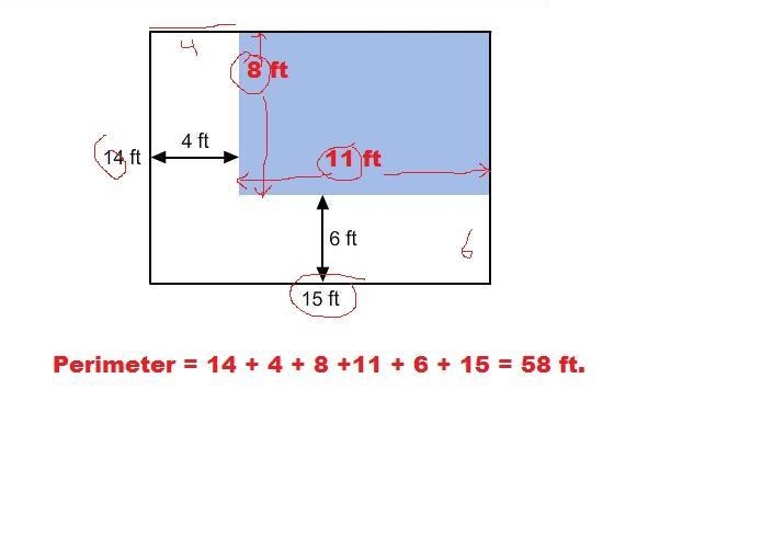 Find the perimeter of the region that is NOT shaded. 39 ft 29 ft 58 ft-example-1