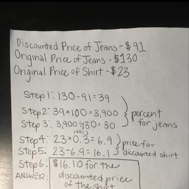 Keith bought a pair of jeans at a discounted price of $91.00. The original price of-example-1