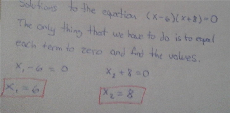 What are the solutions to the equation (x – 6)(x + 8) = 0?-example-1