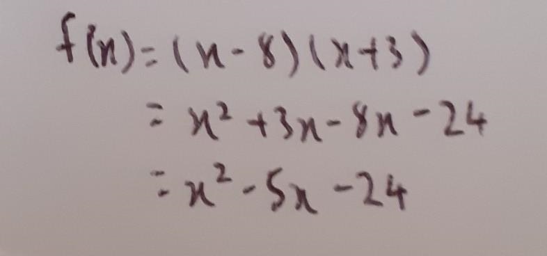 What is the y-intercept of the quadratic function f(x) = (x – 8)(x + 3)?-example-1