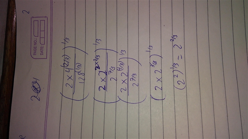 Evaluate cube root of 2×4^2/3 divided by 128^1/3-example-1