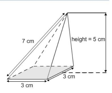 The volume of the pyramid shown in the figure is cubic centimeters. If the slant height-example-1