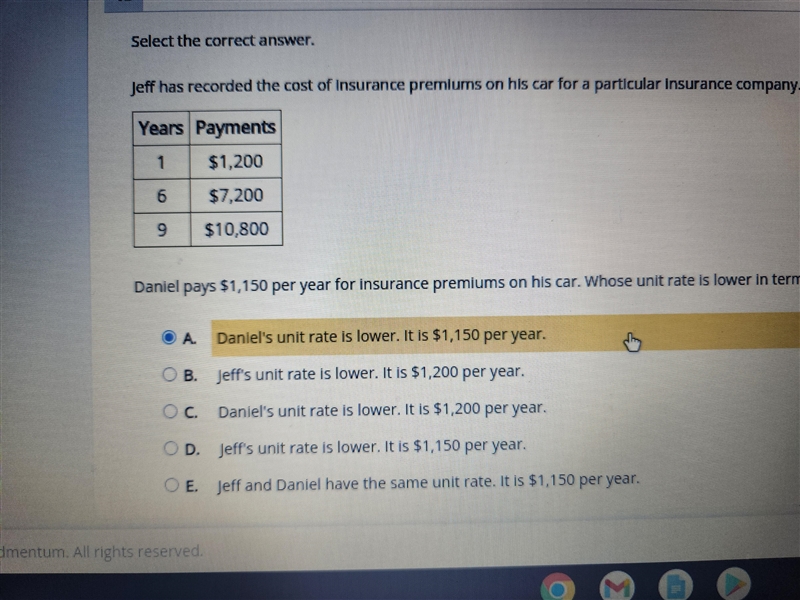 Jeff has recorded the cost of insurance premiums on his car for a particular insurance-example-1