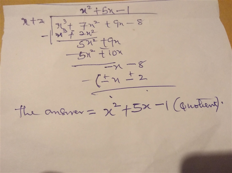 What is the result when x^3+ 7x^2+ 9x - 8 is divided by x+ 2?-example-1