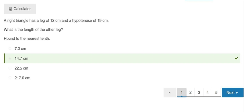 A right triangle has a leg of 12 cm and a hypotenuse of 19 cm. What is the length-example-1