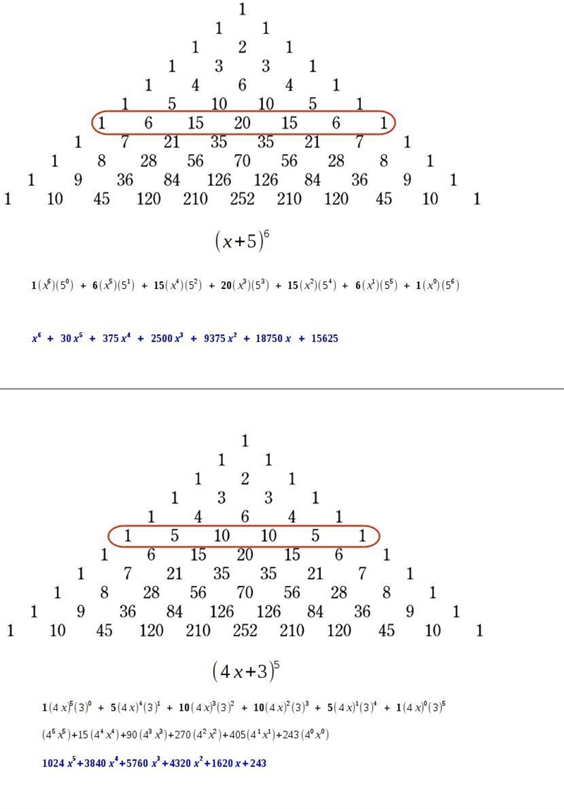 I need help with both preferably with the Pascal’s Triangle.-example-1