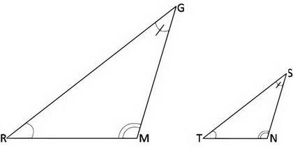 Suppose these statements about two triangles are true: ∠G=∠S,∠R=∠T,and ∠M=∠N. Which-example-1