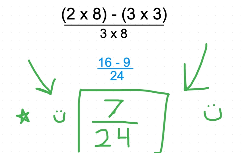 Subtract: 2/3 - 3/8 answer in reduced terms-example-1