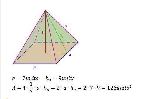 What is the lateral area of a regular pyramid with a square base which has a slant-example-1