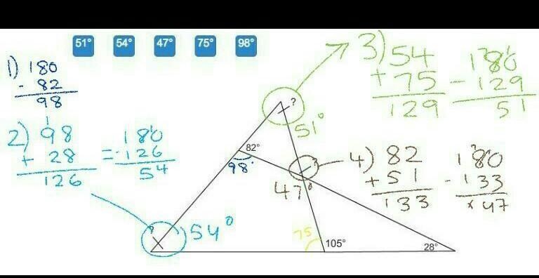 In the figure, the combined measurement of angles A, E, and K is 127° and angle G-example-1