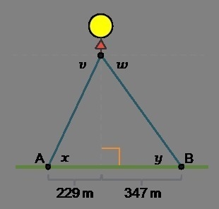 A weather balloon is 529 meters above the ground. Two weather stations, A and B, monitor-example-1