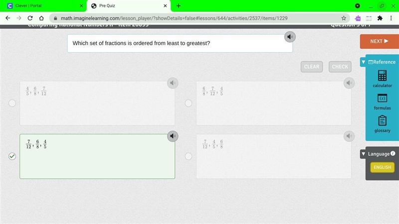 Which set of fractions is ordered from least to greatest?-example-1