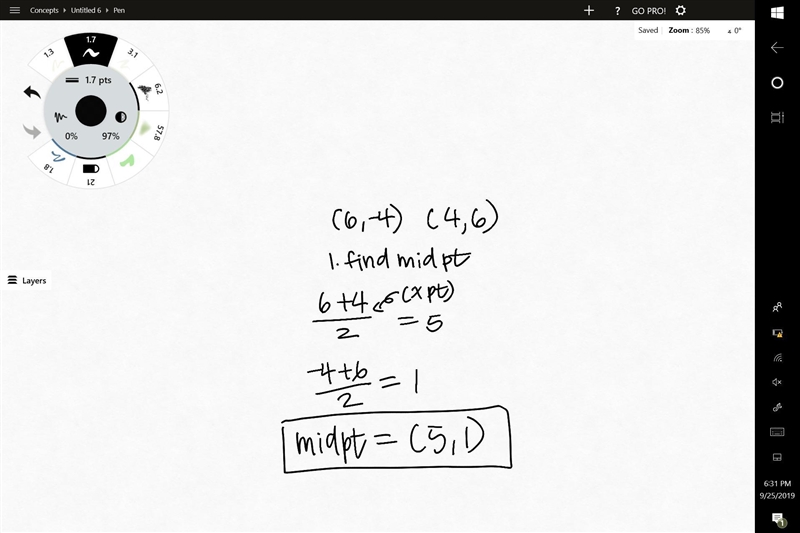 Find the midpoint of the segment with the given endpoints. (6. - 4) and (4.6)​-example-1