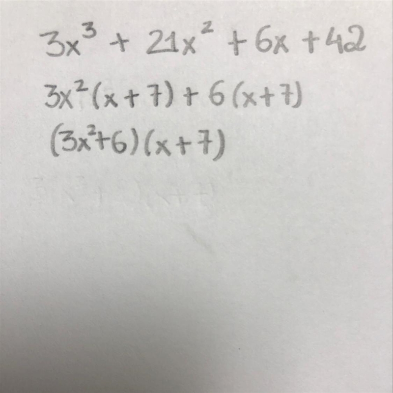 3x^3+21x^2+6x+42 a- (7x+1)(3x+6) b-(3x+7)(x+1) c-(x+7)(3x^2+6) d-(7x^2+1)(x+6)-example-1