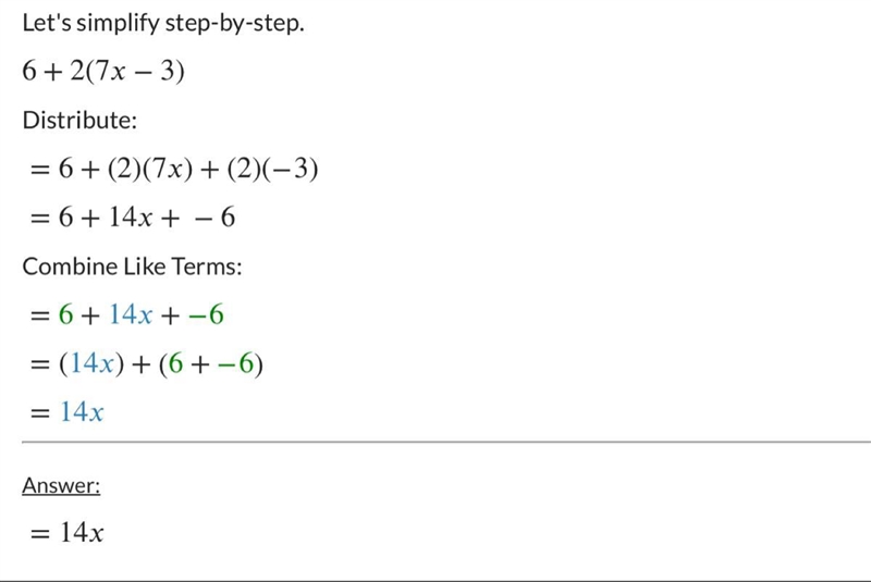 6+2(7x-3) Solve and Explain-example-1