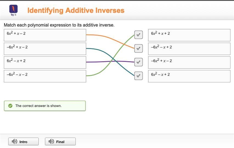 Match each polynomial expression to its additive inverse-example-1