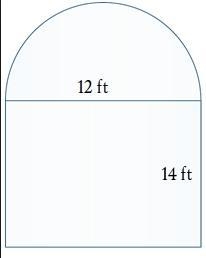 On a blueprint, a rectangular room 14 feet by 12 feet has a semicircular sitting area-example-1