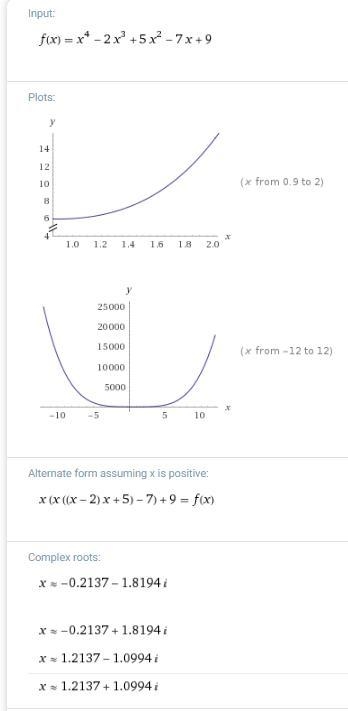 Potential rational roots of f(x) = x4 – 2x3 + 5x2 – 7x + 9-example-2