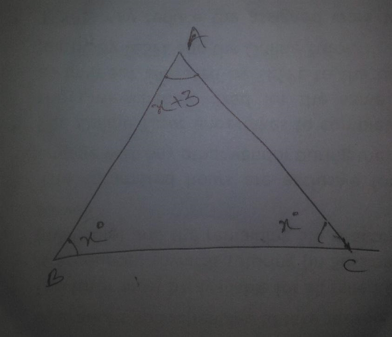 Two angles of a triangle have the same measure and the third one is 3 degrees greater-example-1