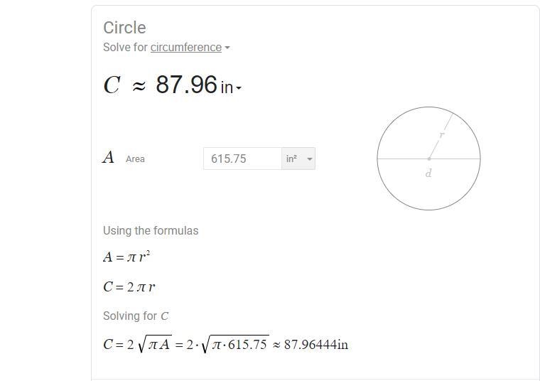 Find the circumference of a circle with an area of 615.75 square inches-example-1