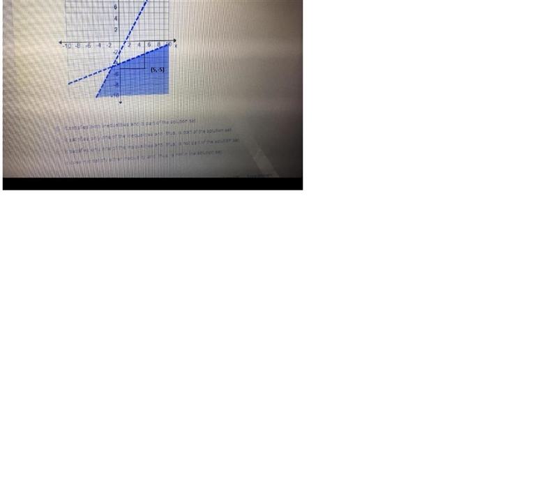 PLEASE HURRY!!Given the following graph of a system of inequalities, which statement-example-1