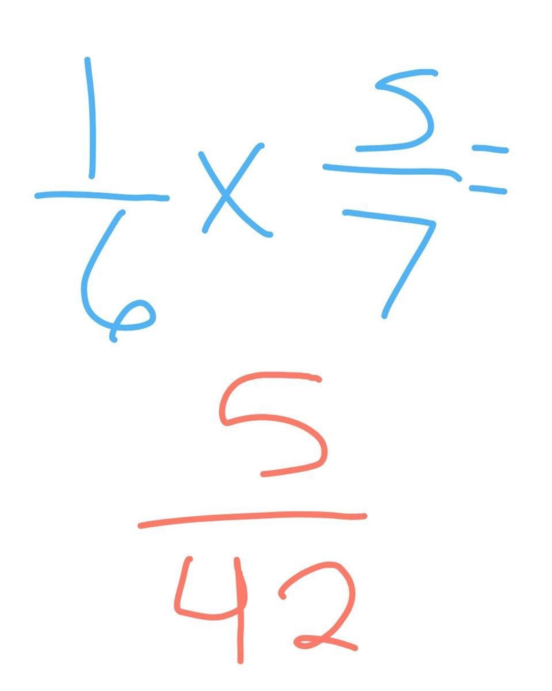 1/6 x 5/7= write your answer as a simplified fraction or integer-example-1