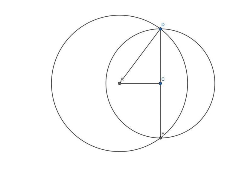 Two circles of radii 5 cm and 4 cm intersect at two points and the distance between-example-1