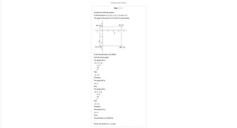 How to find the perimeter and area of quadrilateral ABCD with coordinate plane-example-1