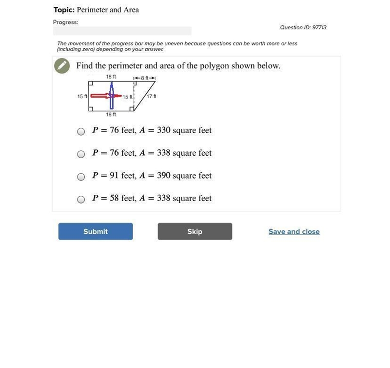 Find the perimeter and area of the polygon shown below. (Full question above)-example-1