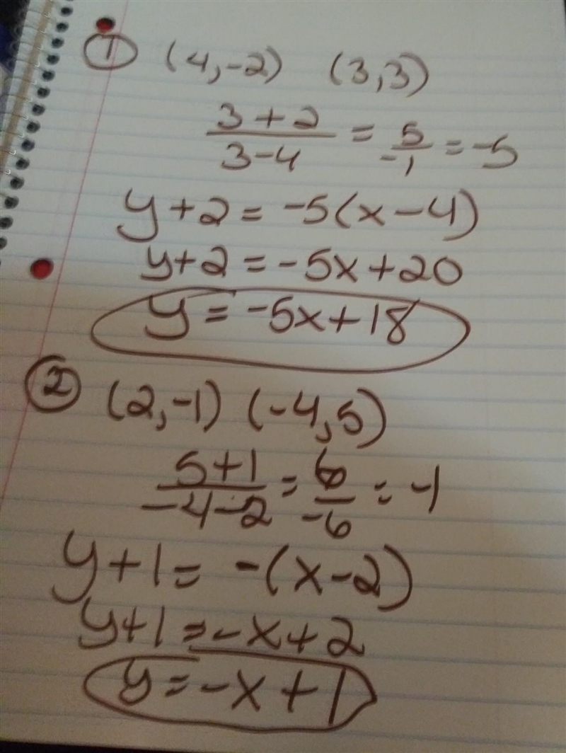 Write the slope-intercept form of the equation of the line through the given points-example-1