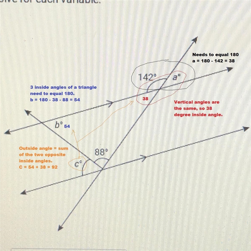 Solve for each variable and tell how you find the value of each variable-example-1