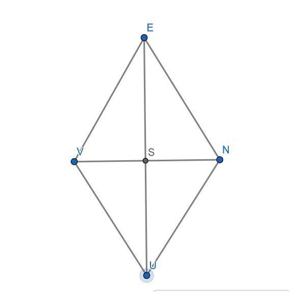 In a rhombus VENU, diagonals VN and EU intersect at S. If VN= 12 and EU=16, what is-example-1