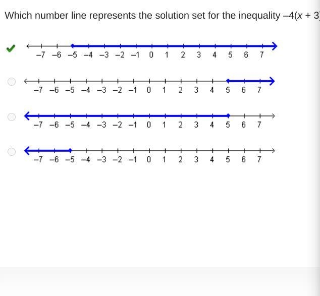 Which number line represents the solution set for the inequality –4(x + 3) ≤ –2 – 2x-example-1