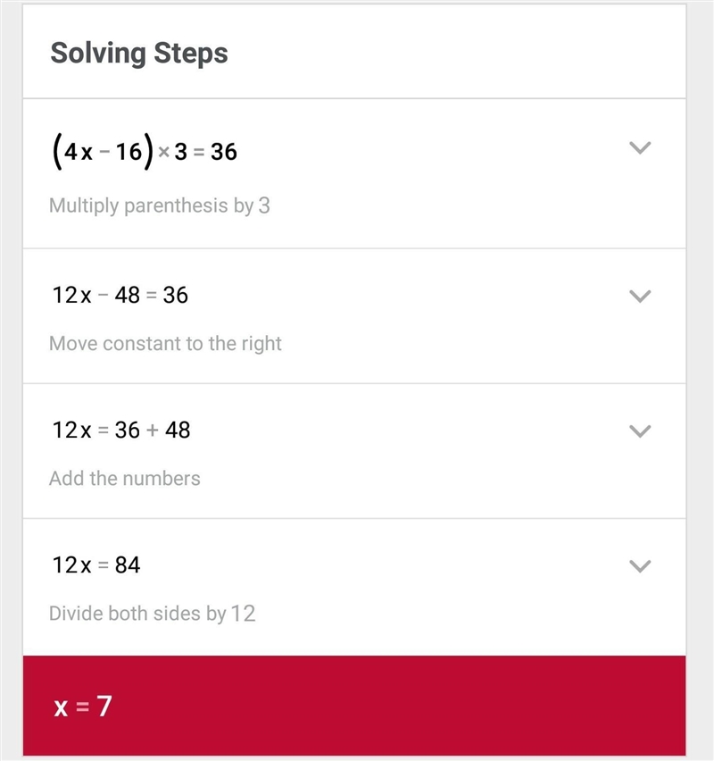 Solution of (4x– 16) 3 = 36-example-1