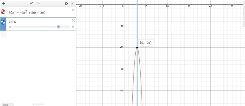 Which statements are true about the graph of the function h(x) = -5x2 + 60x - 200? Select-example-1