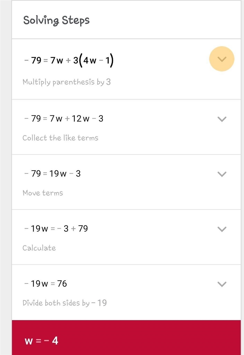 -79 = 7w + 3(4w – 1)​-example-1