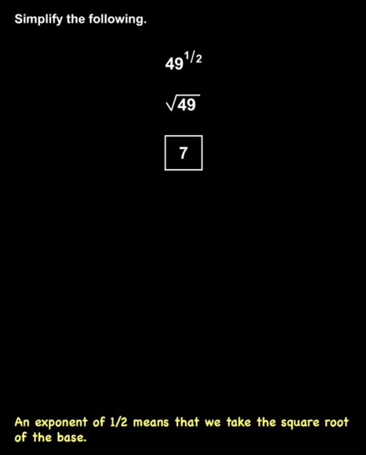 Simplify expression 49 with an exponent of 1/2-example-1