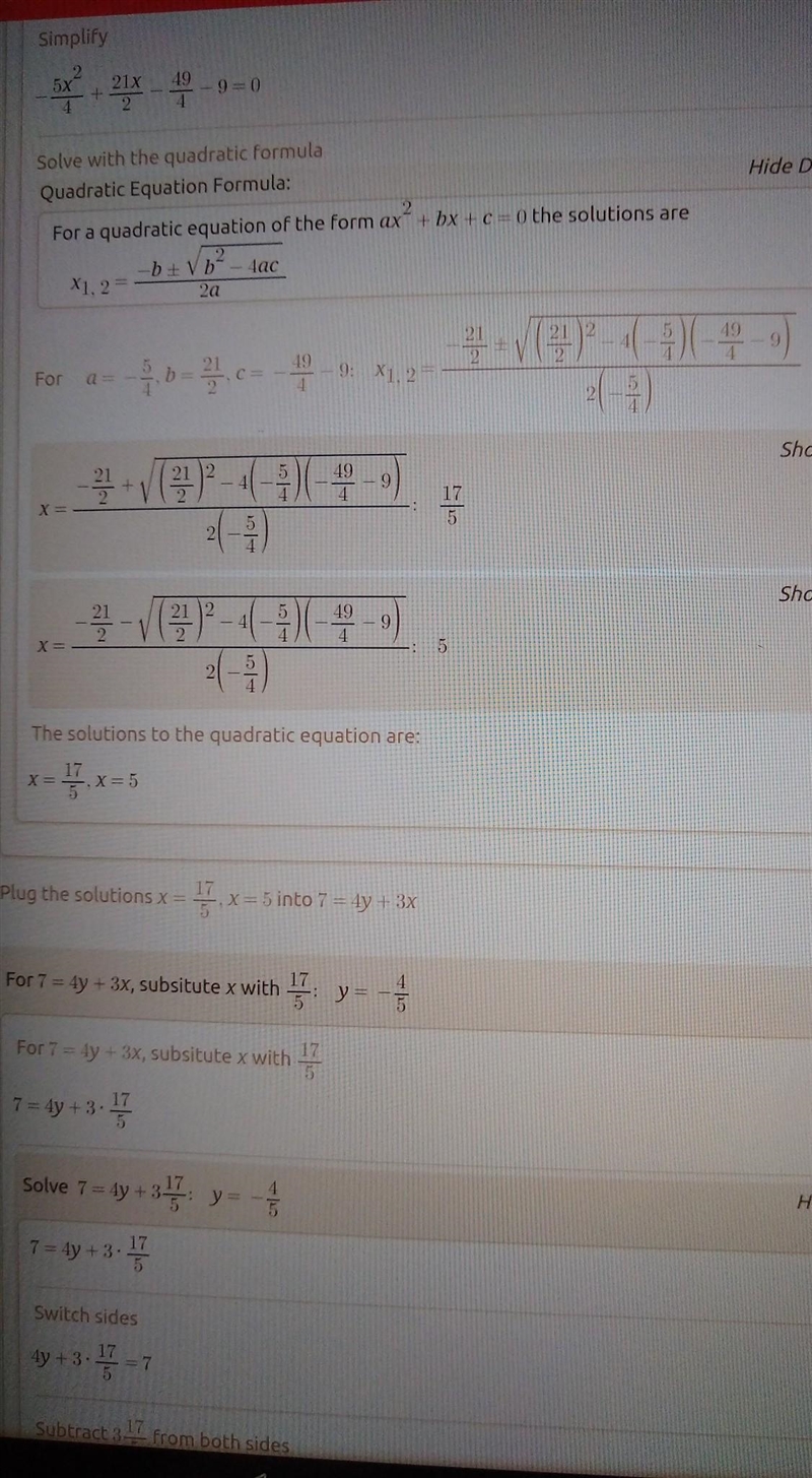 X^2- 4y² = 9 3x + 4y = 7-example-5