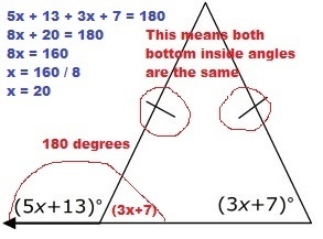 Please Help ASAP! Find the value of x (5x+13) (3x+7) A. 10 B. 15 C. 20 D. 25-example-1