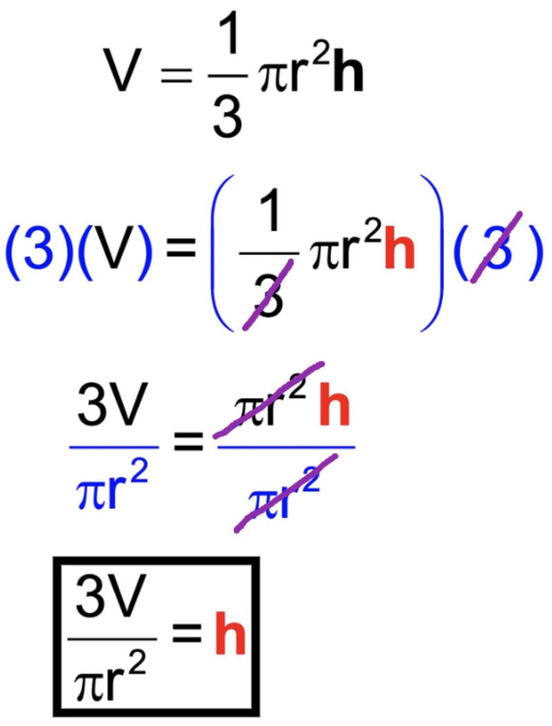 V=1/3(pi)(r^2)(h) solve for h-example-1