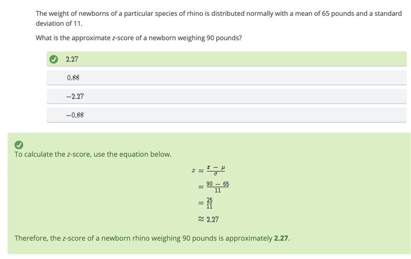 The weight of newborns of s particular species of rhino is distributed normally with-example-1