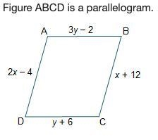 Figure ABCD is a parallelogram. What are the lengths of line segments AB and BC? ○ AB-example-1