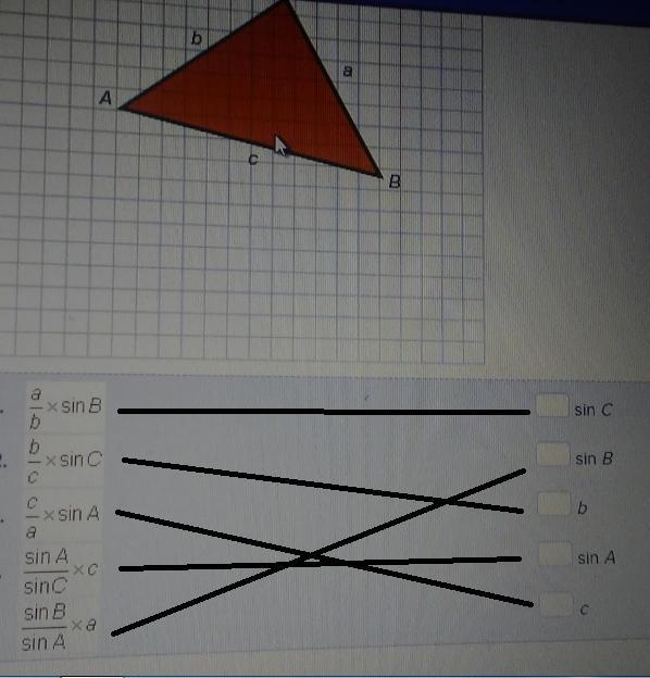 Match each value with its formula for ABC. (the triangle has C at the top sorry)-example-1