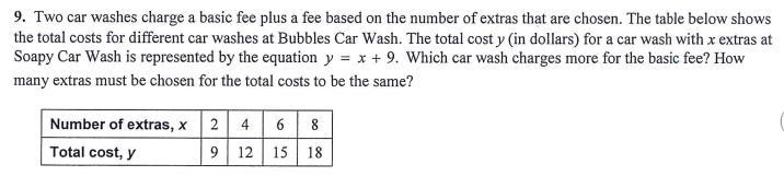 Two car washes charge a basic fee plus a fee based on the number of extras that are-example-1