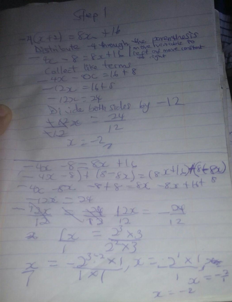 Jose equation is -4(x+2) = 8x+16 says to jill “I can solve for the variable in this-example-1