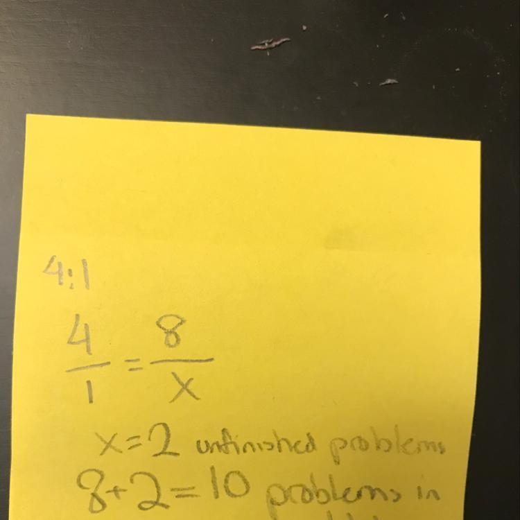 A student finished 8 of her homework problems in class. If the ratio of problems she-example-1