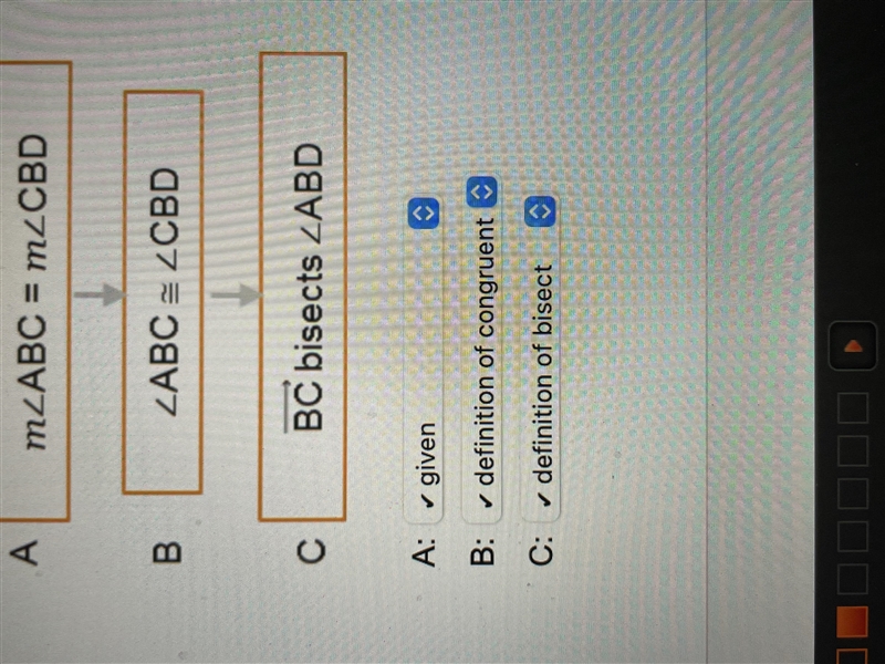 Given: m Prove:bc bisects Justify each step in the flowchart proof Here's the answers-example-1